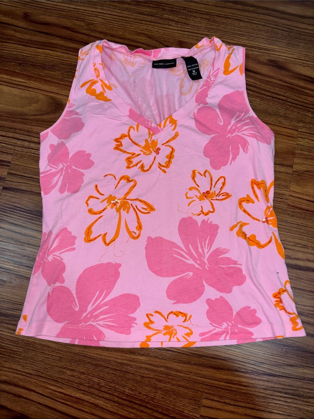 Y2K New York & Company 100% Cotton Pink Floral Top